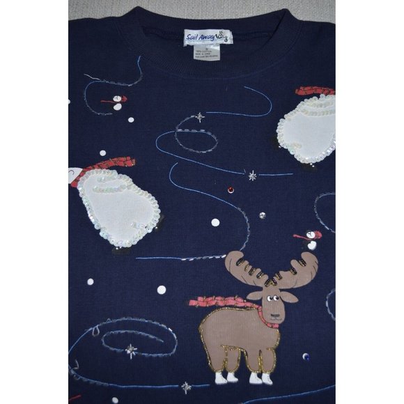 Saul Away Women’s Skating Polar & Moose Christmas Sweater Size S Blue  Sequins - Picture 2 of 7